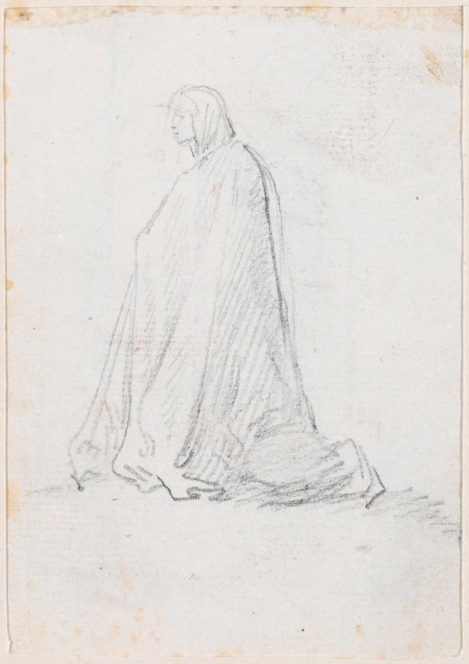 Kneeling Figure In A Hooded Robe Verso Probably C by Hubert Robert