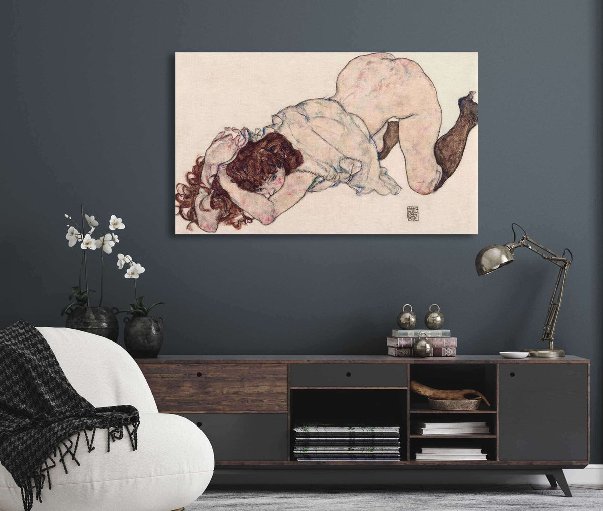 Kneeling Girl Resting On Both Elbows by Egon Schiele