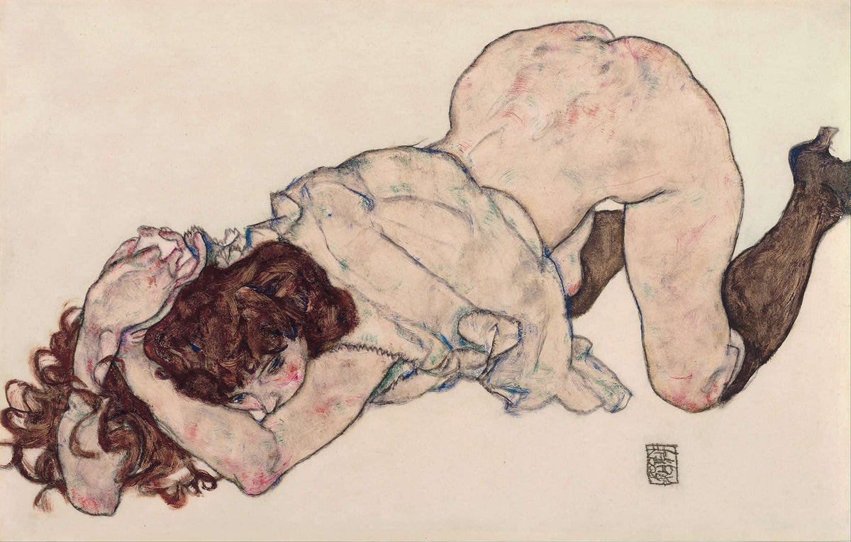 Kneeling Girl Resting On Both Elbows by Egon Schiele