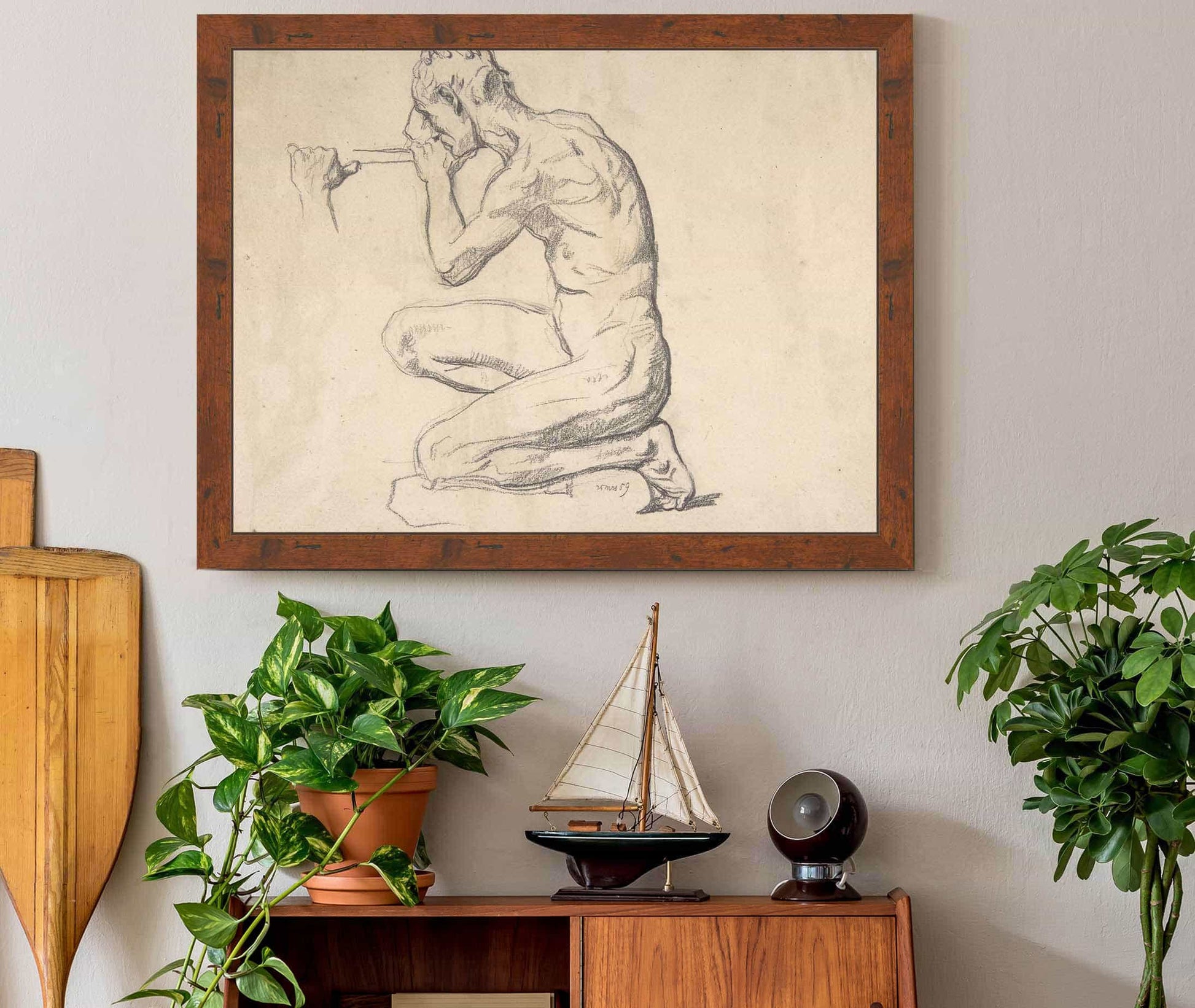 Kneeling Nude Male Figure Facing Left by Henri Lehmann