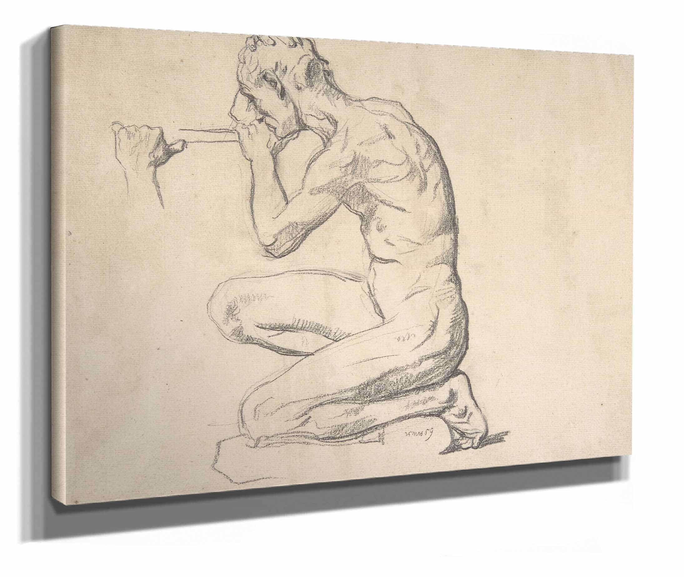 Kneeling Nude Male Figure Facing Left by Henri Lehmann