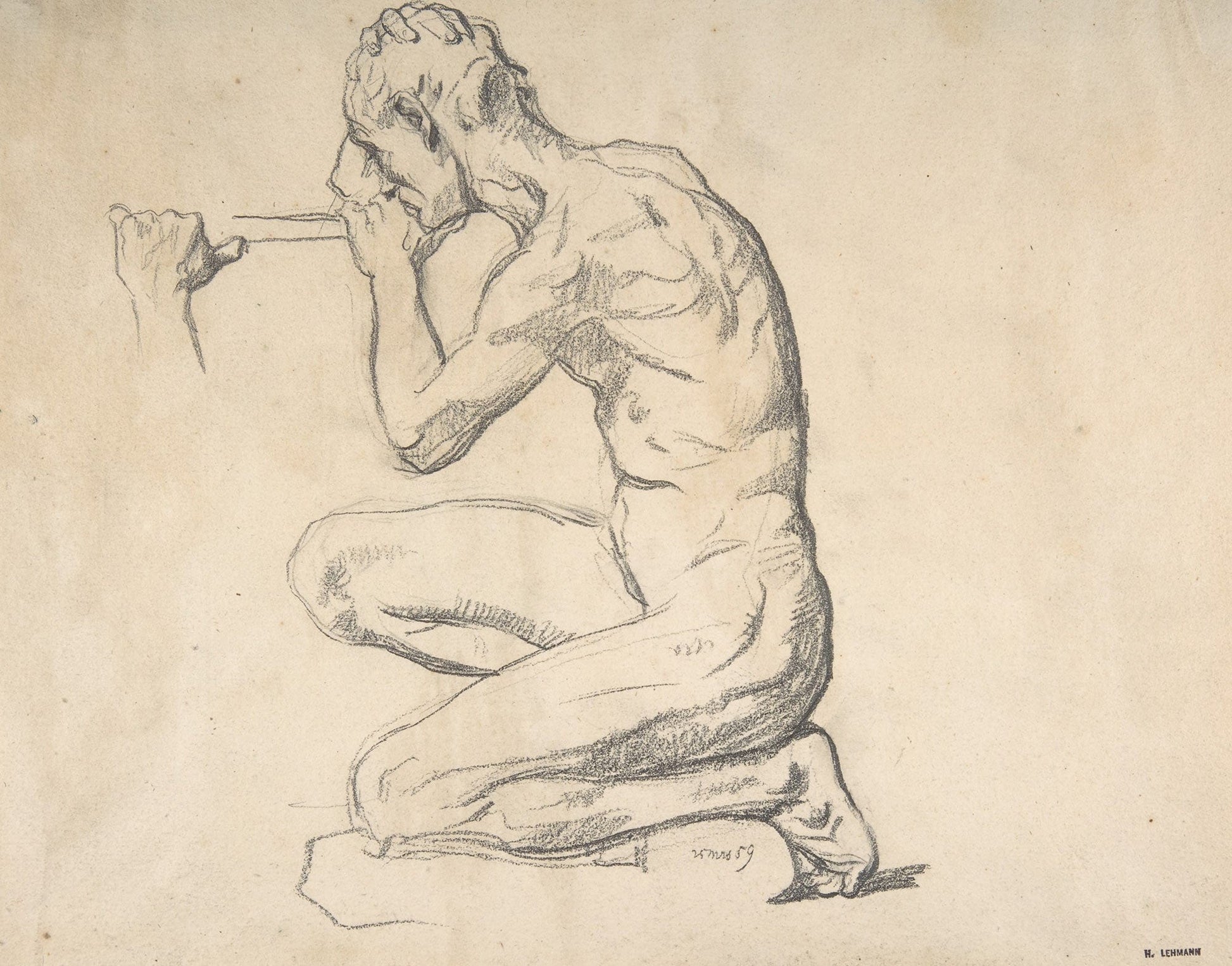Kneeling Nude Male Figure Facing Left by Henri Lehmann