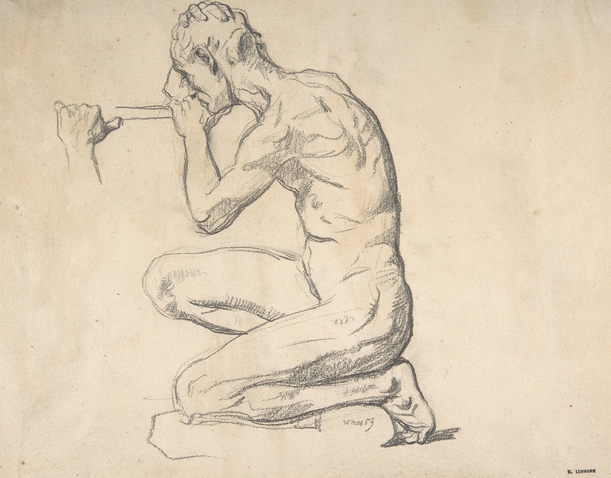 Kneeling Nude Male Figure Facing Left by Henri Lehmann
