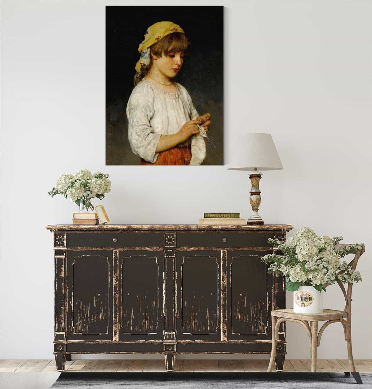 Knitting Girl With Headscarf by Eugen Von Blaas