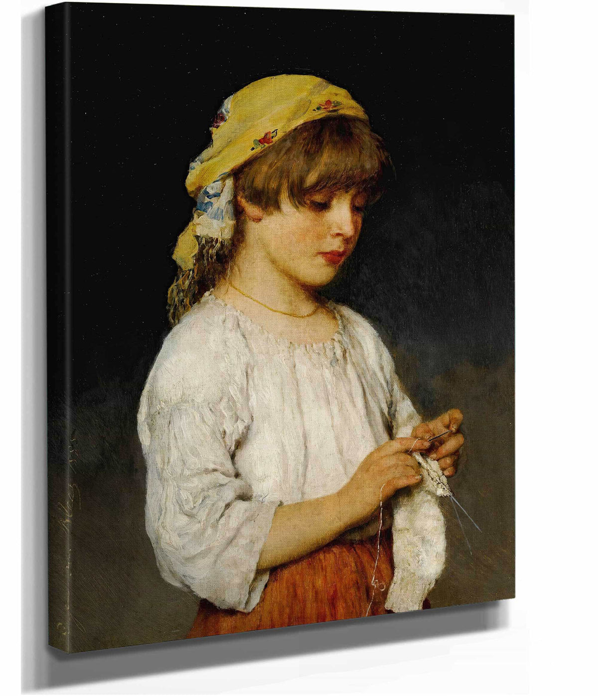 Knitting Girl With Headscarf by Eugen Von Blaas