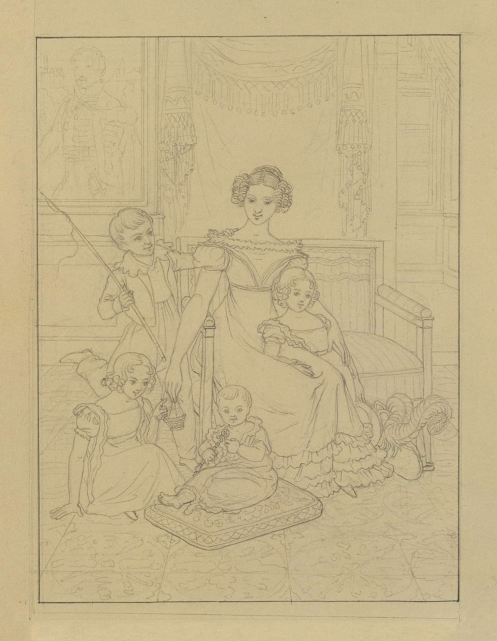 Konturzeichnung Einer Mutter Mit Vier Kindern by Johann Peter Krafft