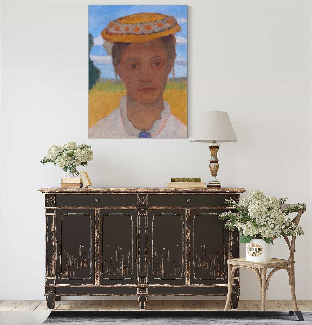 Kopf Der Schwester Herma Mit Marienblumchenkranz Auf Dem Hut by Paula Modersohn Becker