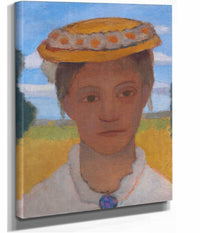 Kopf Der Schwester Herma Mit Marienblumchenkranz Auf Dem Hut by Paula Modersohn Becker