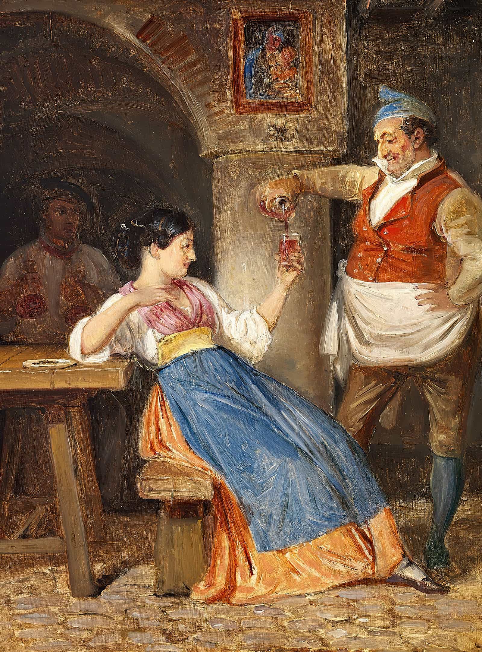 Krofatter Skaenker Rodvin For En Ung Italienerinde by Wilhelm Marstrand