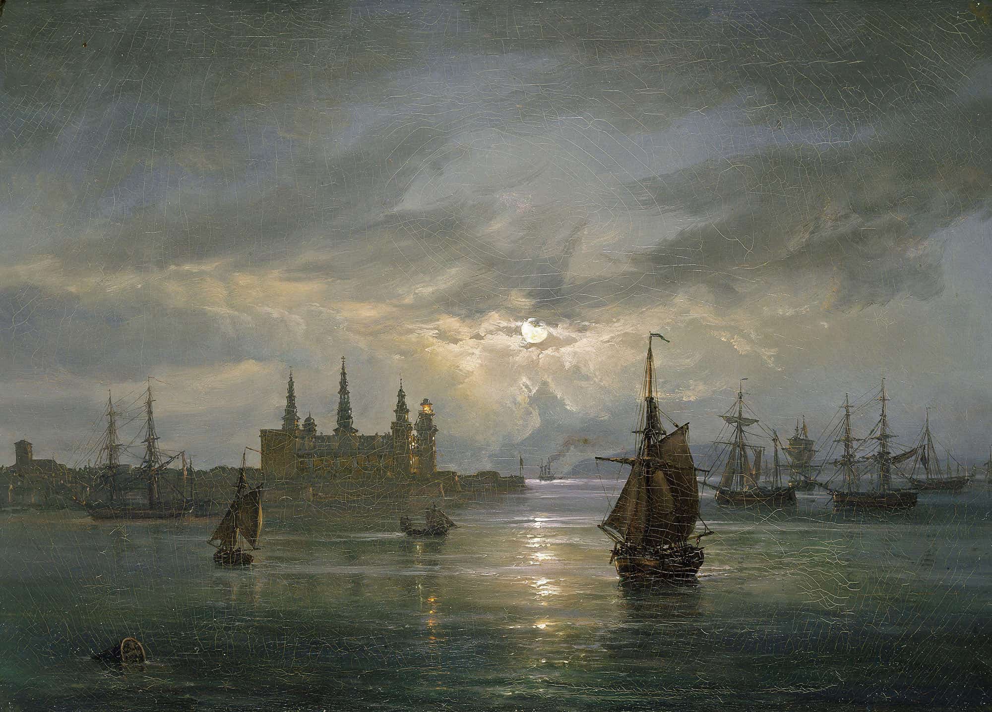 Kronborg Castle In Moonlight by Johan Christian Dahl