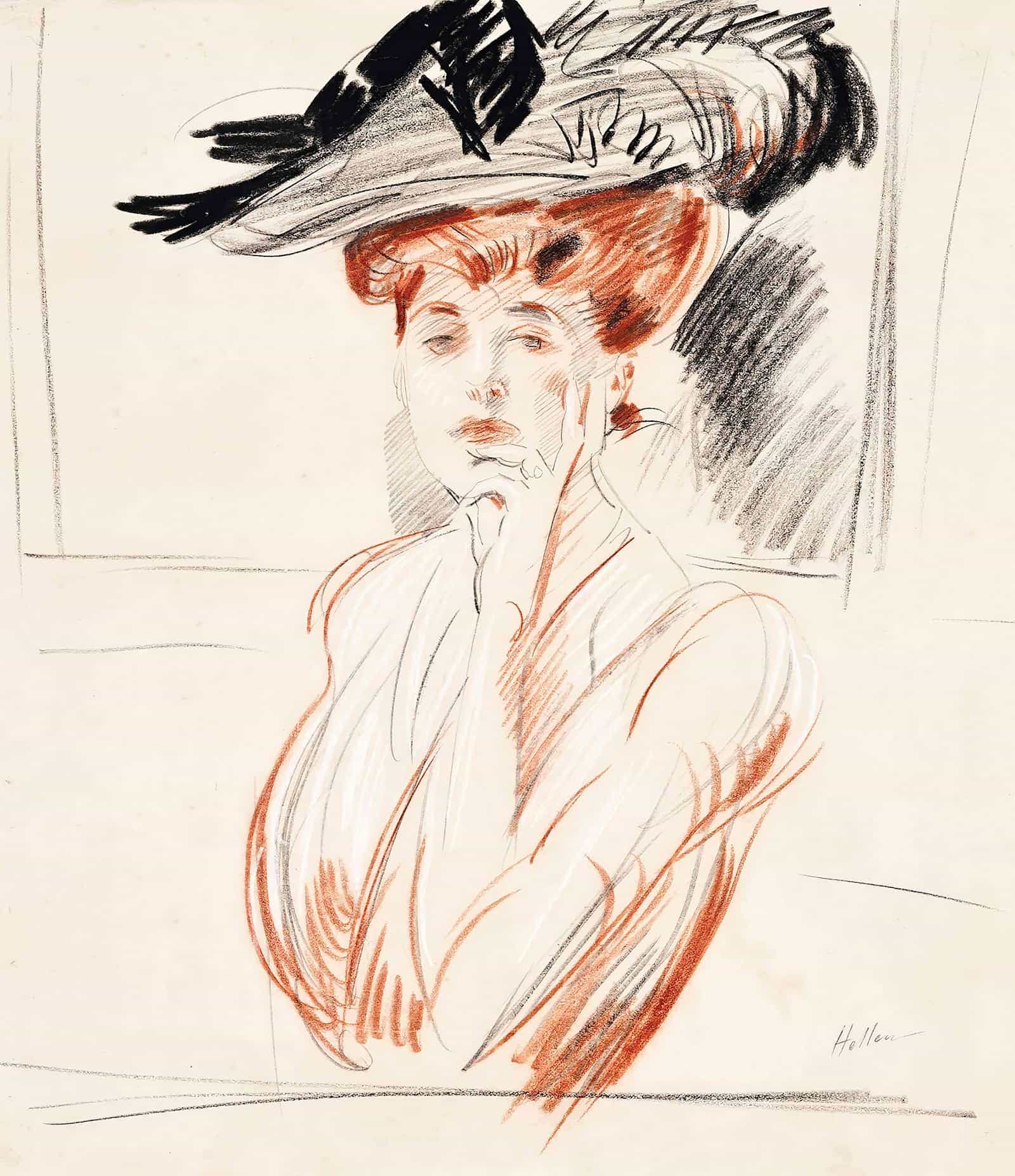 La Dame Au Chapeau Aux Plumes by Paul Cesar Helleu