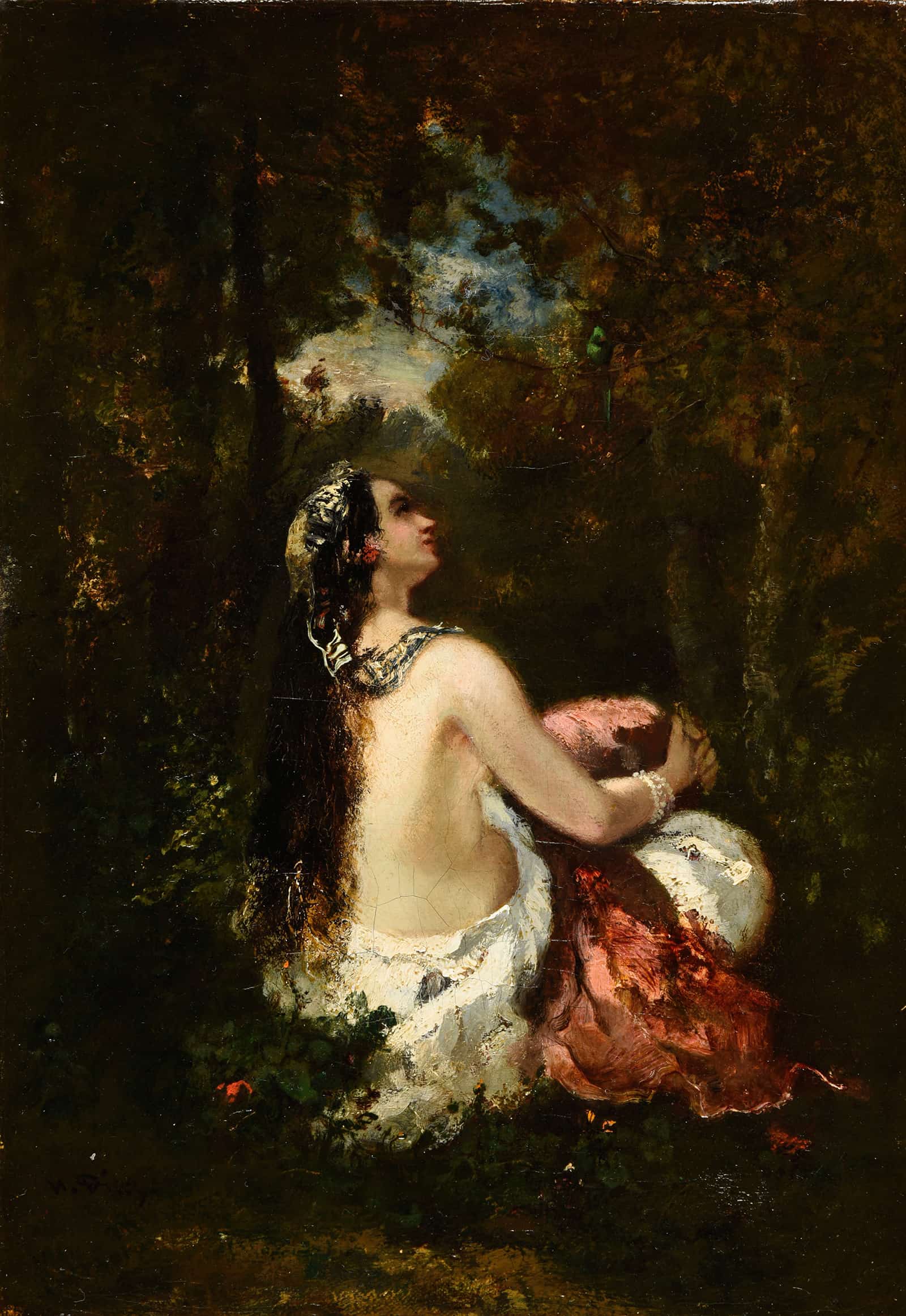 La Femme A La Perruche by Narcisse Virgile Diaz De La Pena