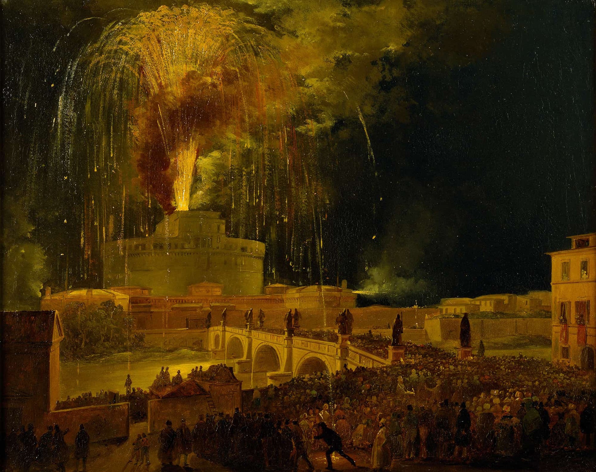 La Girandola Fireworks From Castel Santangelo In Rome S by Ippolito Caffi