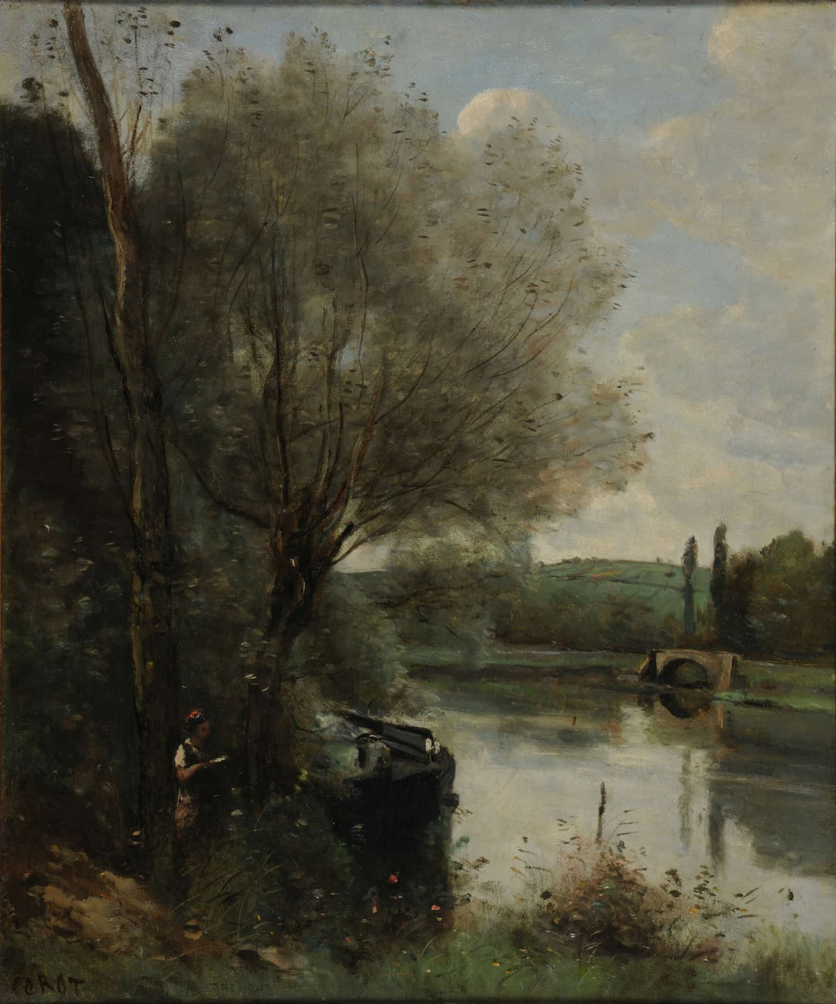 La Liseuse Sur La Rive Boisee by Jean Baptiste Camille Corot