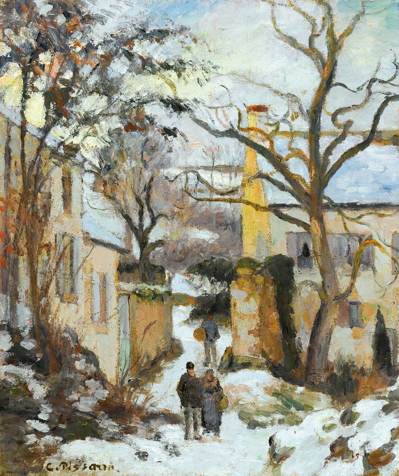 La Maison Rondest Sous La Neige Pontoise Or Chemin De Lhermitage Pontoise Sous La Neige by Camille Pissarro