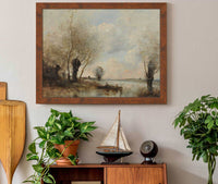 La Peche En Barque Aupres Des Saules by Jean Baptiste Camille Corot