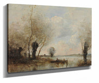 La Peche En Barque Aupres Des Saules by Jean Baptiste Camille Corot