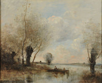 La Peche En Barque Aupres Des Saules by Jean Baptiste Camille Corot