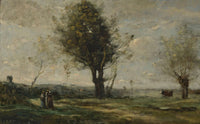 La Rencontre Au Bord Du Chemin by Jean Baptiste Camille Corot