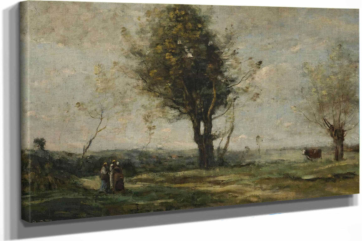 La Rencontre Au Bord Du Chemin by Jean Baptiste Camille Corot