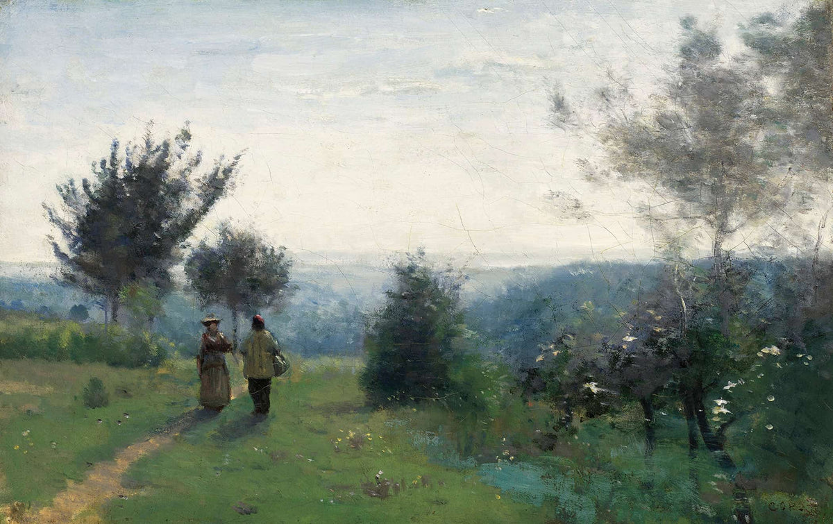 La Rencontre Matinale Sur Les Hauteurs De Sevres by Jean Baptiste Camille Corot