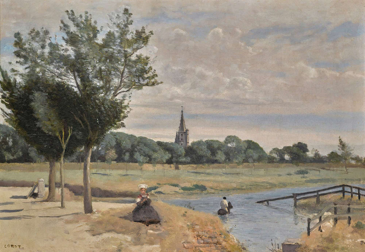 La Rochelle Labreuvoir Vue Prise Pres Des Remparts Avec La Tour De La Lanterne by Jean Baptiste Camille Corot