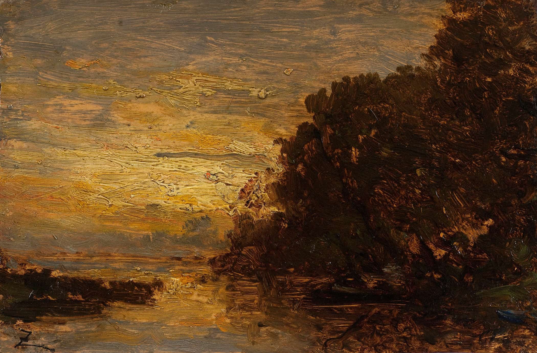 La Seine A Billancourt Coucher De Soleil by Felix Ziem