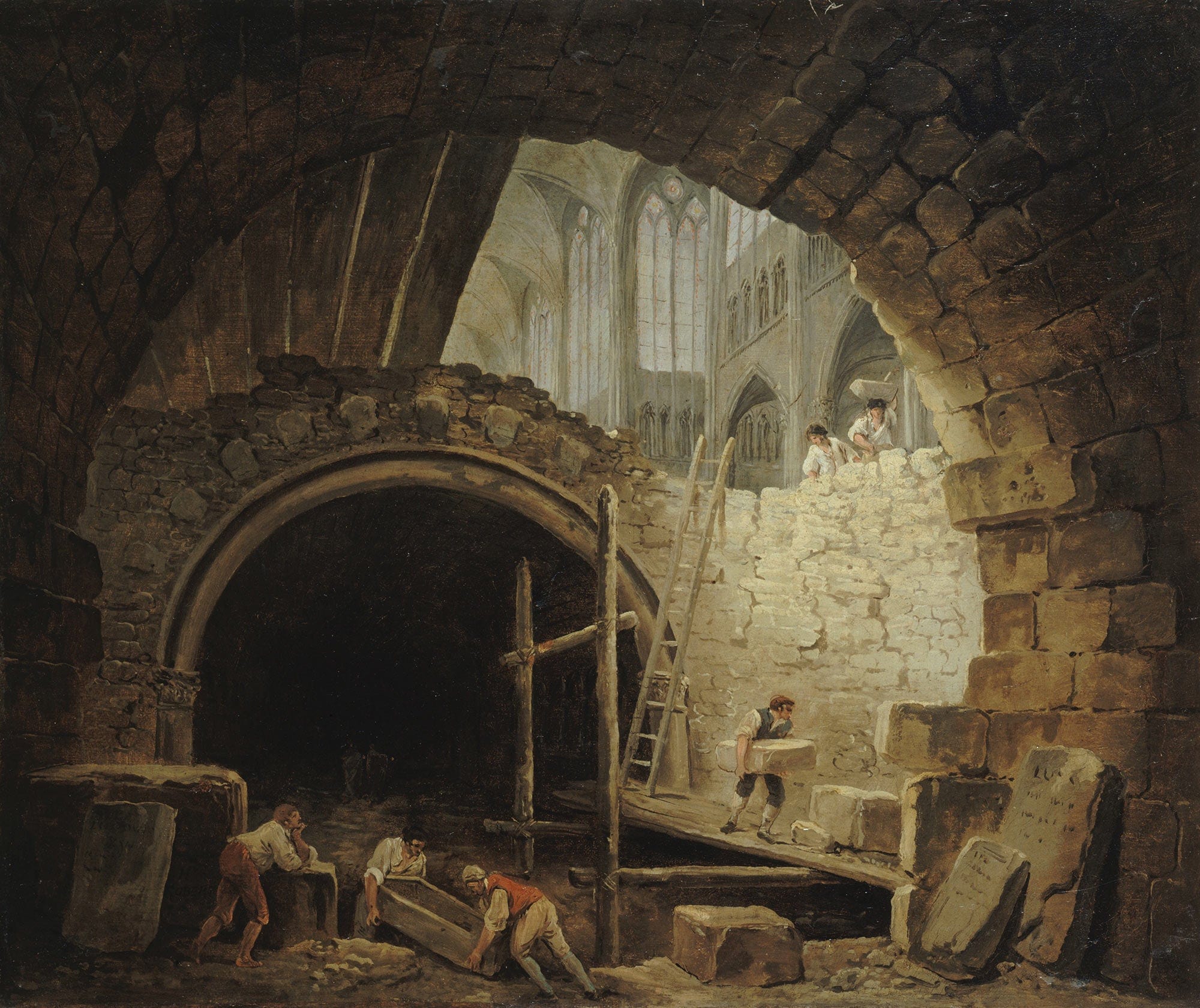 La Violation Des Caveaux Des Rois Dans La Basilique De Saint Denis En Octobre by Hubert Robert