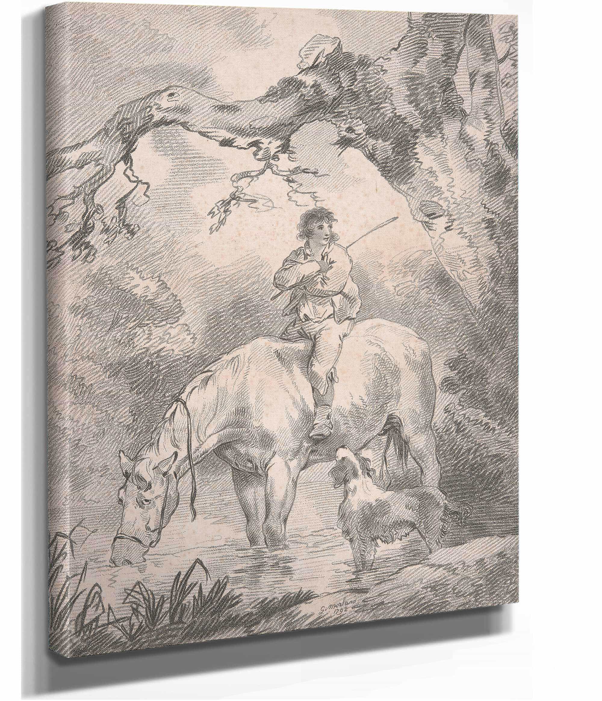 Lad Astride A Horse In A Stream by George Morland