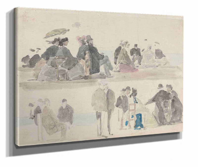 Ladies And Gentlemen On The Beach In Two Registers by Eugene Boudin