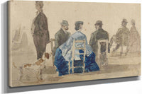 Ladies And Gentlemen Seated On The Beach With A Dog by Eugene Boudin