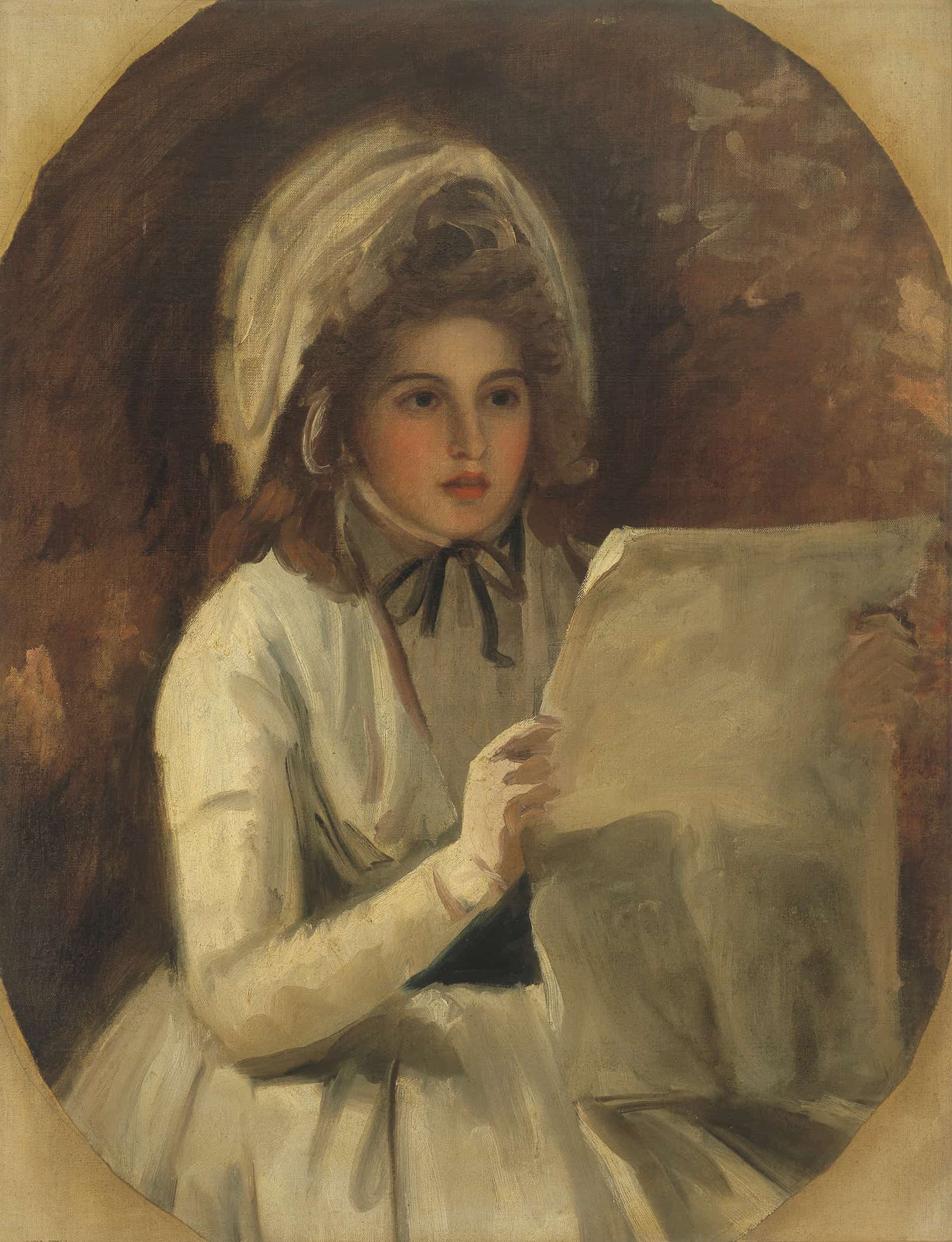 Lady Hamilton As Serena Reading A Newspaper by George Romney