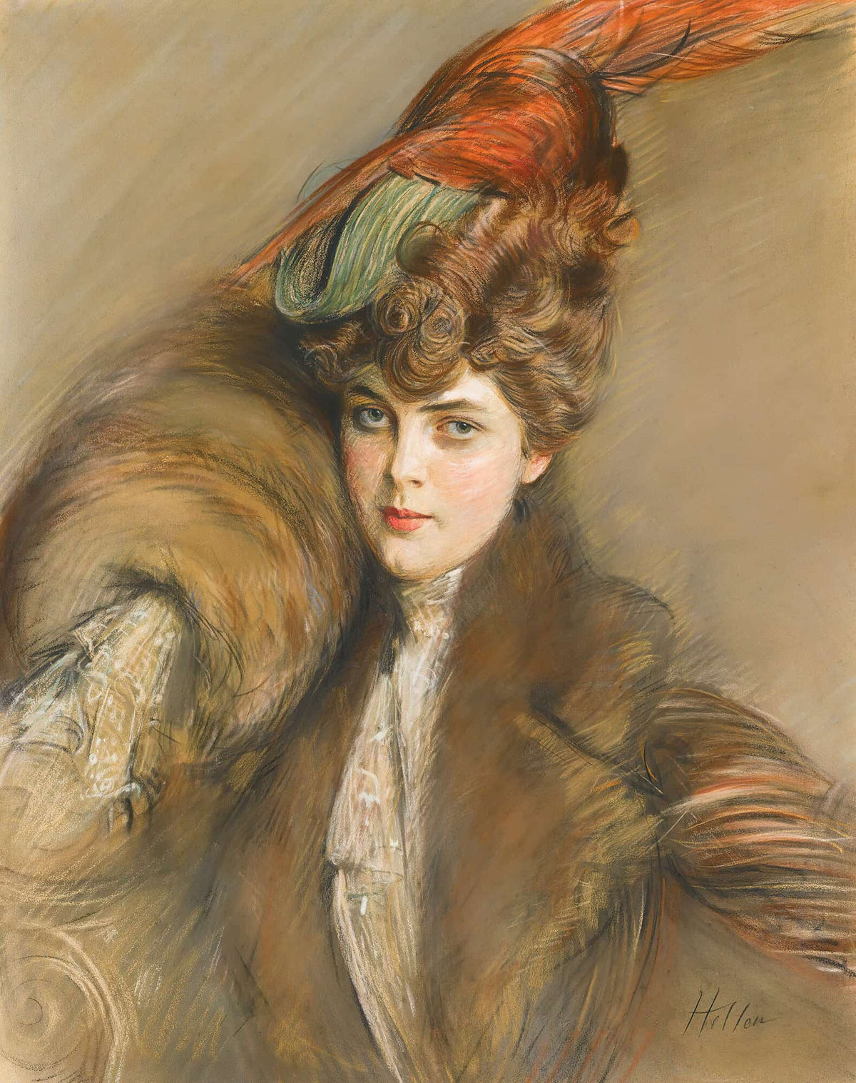 Lady In A Feather Hat by Paul Cesar Helleu