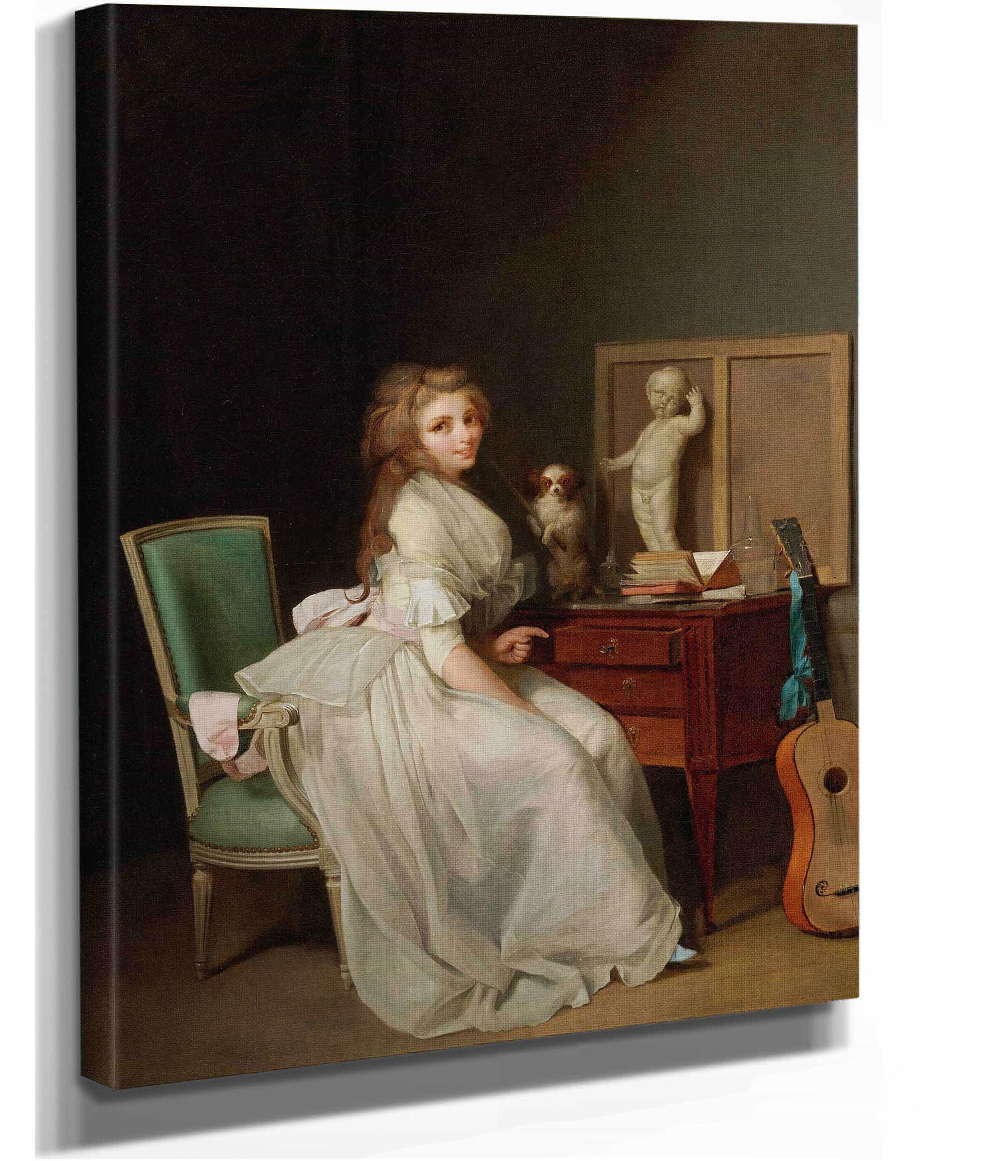 Lady In A White Dress Seated At Her Desk by Louis Leopold Boilly
