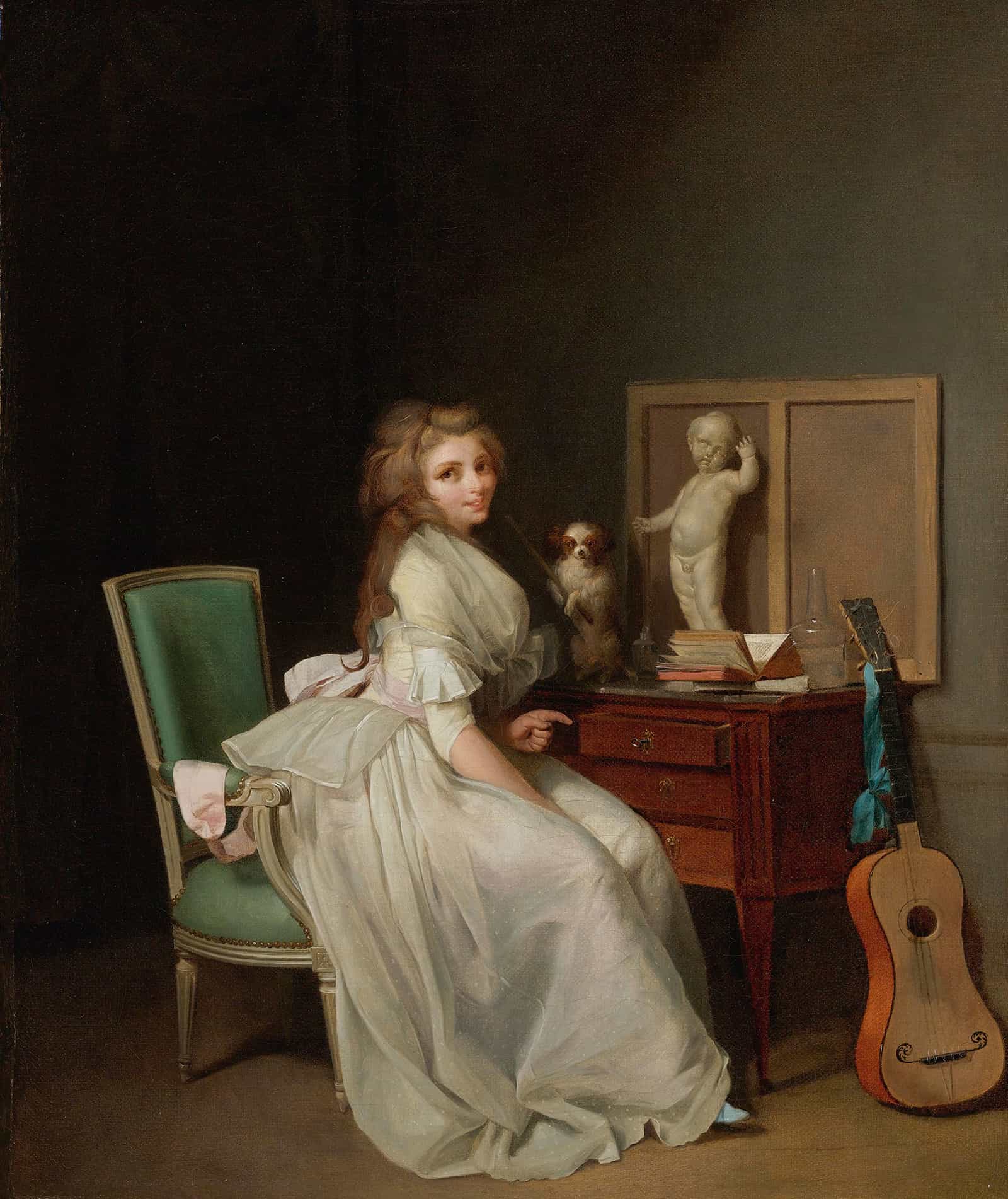 Lady In A White Dress Seated At Her Desk by Louis Leopold Boilly