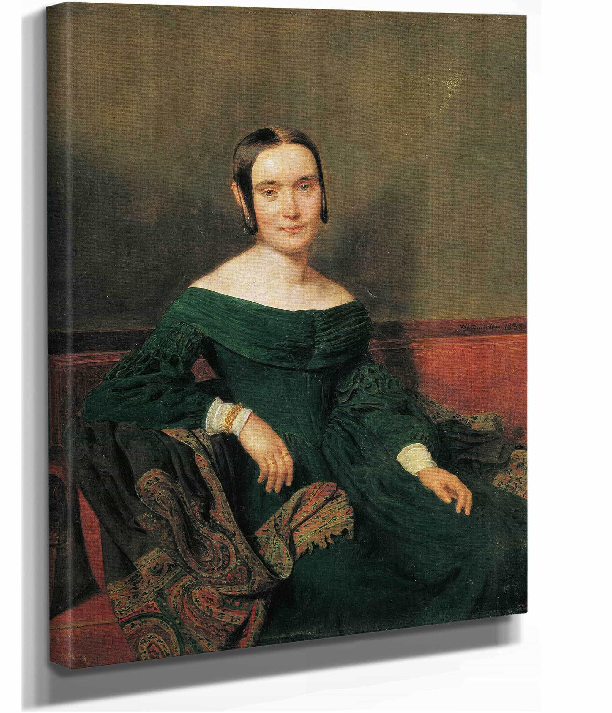 Lady In Vermilion Dress by Ferdinand Georg Waldmuller