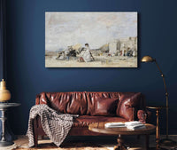 Lady In White On The Beach At Trouville by Eugene Boudin