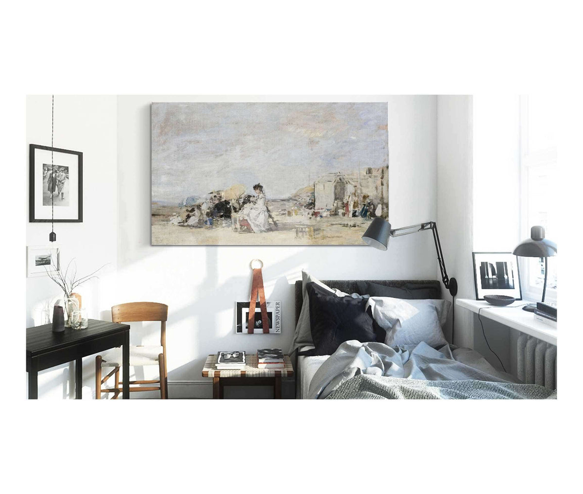 Lady In White On The Beach At Trouville by Eugene Boudin