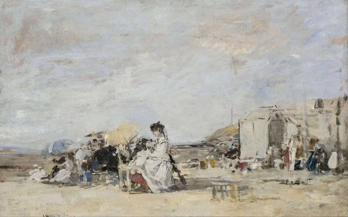 Lady In White On The Beach At Trouville by Eugene Boudin