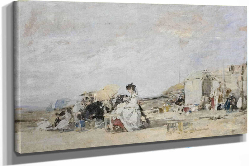 Lady In White On The Beach At Trouville by Eugene Boudin