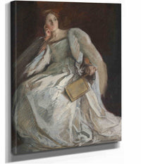 Lady In White Seated Right Hand To Chin Holding Fan by Edwin Austin Abbey