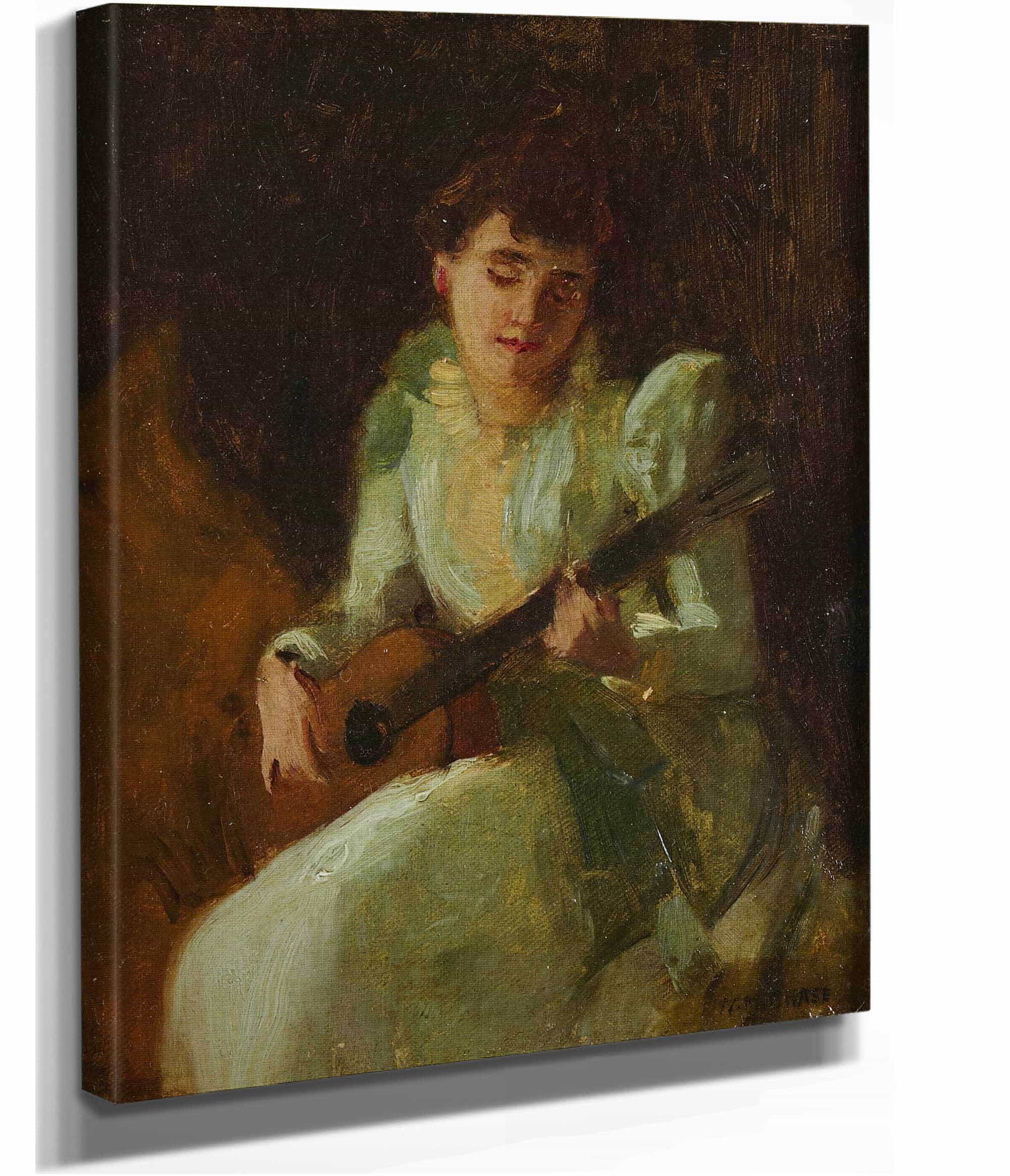 Lady Playing Guitar by William Merritt Chase