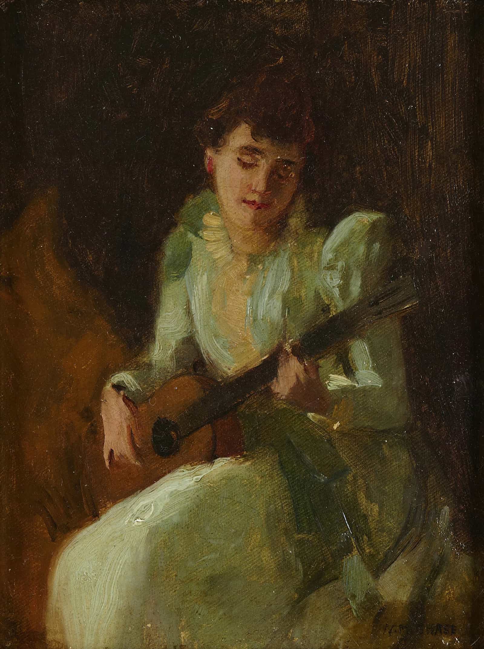 Lady Playing Guitar by William Merritt Chase