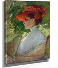 Lady With A Red Hat Portrait Of Maggie Wilson by Frank Duveneck