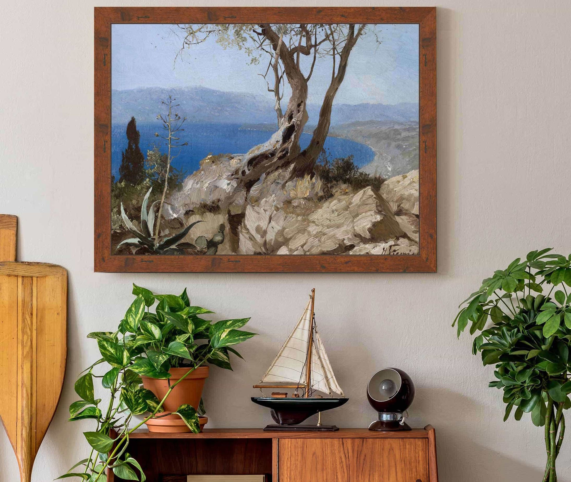 Lake View With Rocky Edge Harbour View With Rocky Edge C by Henryk Siemiradzki