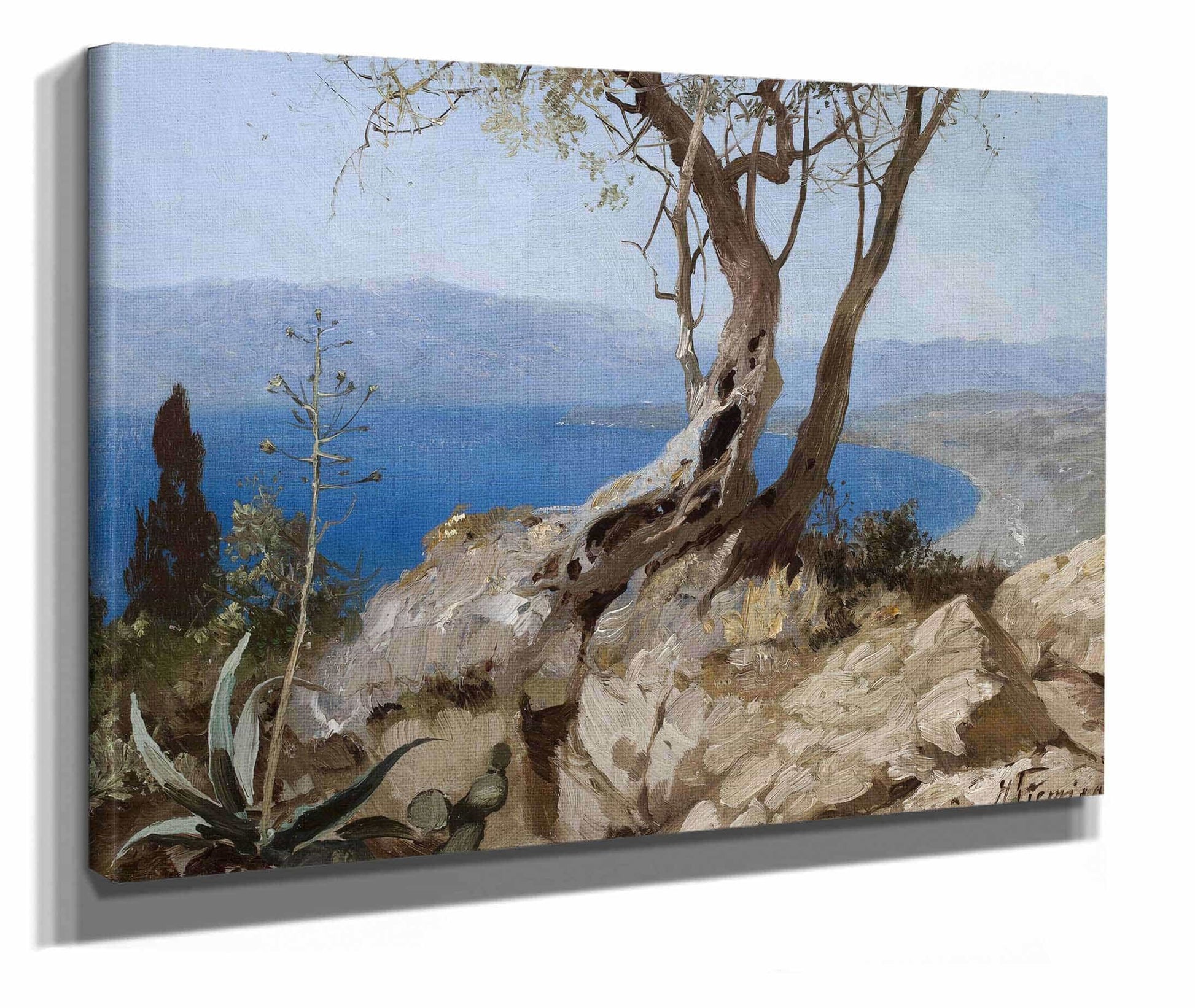 Lake View With Rocky Edge Harbour View With Rocky Edge C by Henryk Siemiradzki