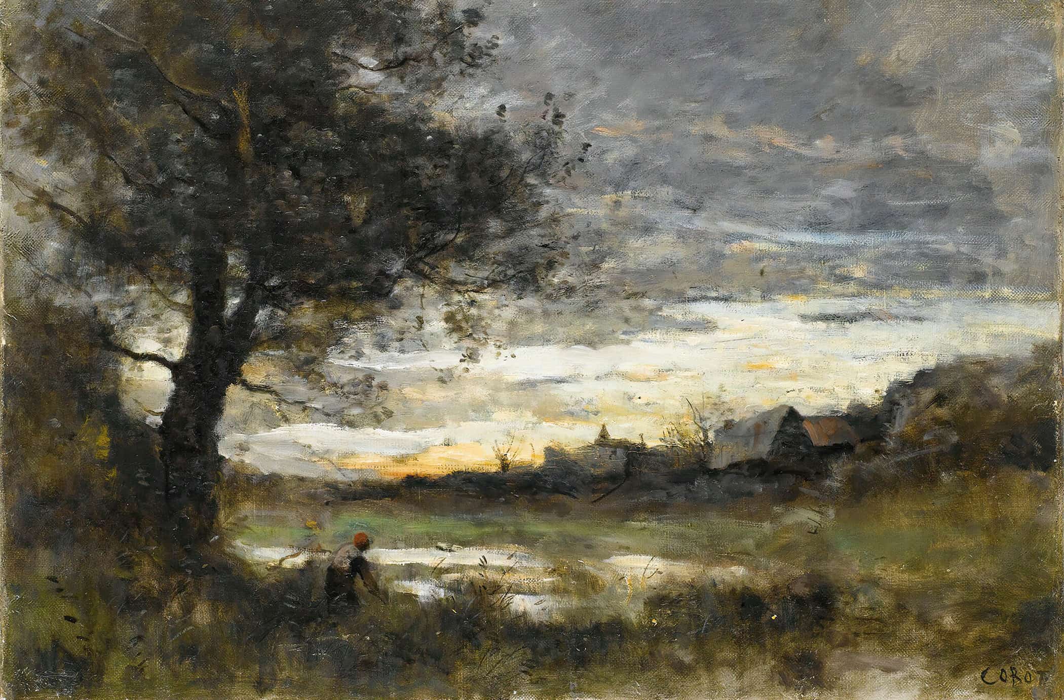 Landscape At Sunset by Jean Baptiste Camille Corot