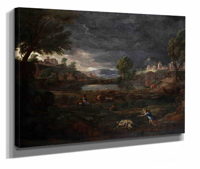 Landscape During A Thunderstorm With Pyramus And Thisbe by Nicolas Poussin