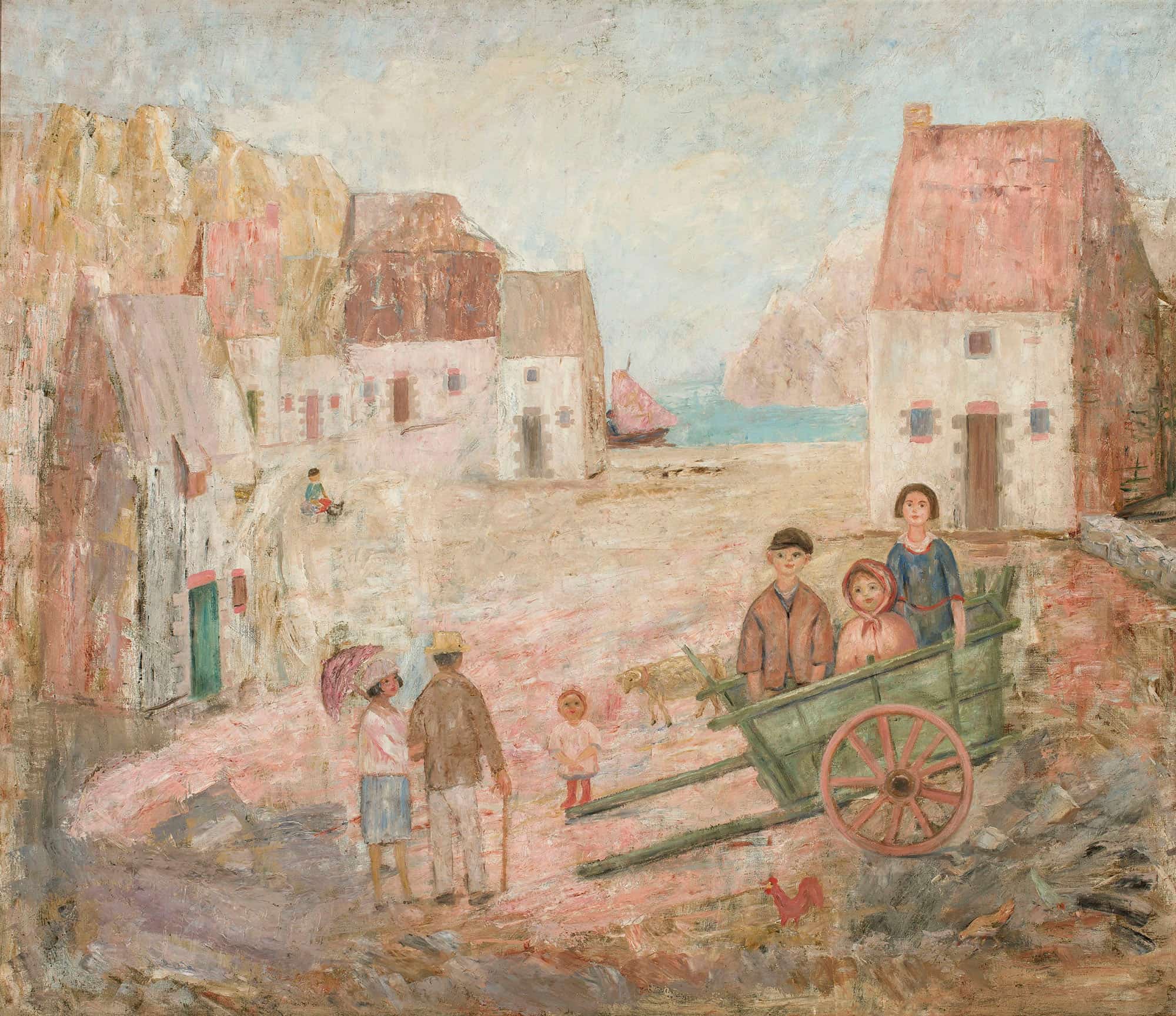 Landscape Of A Small Town With Children In A Pram by Tadeusz Makowski