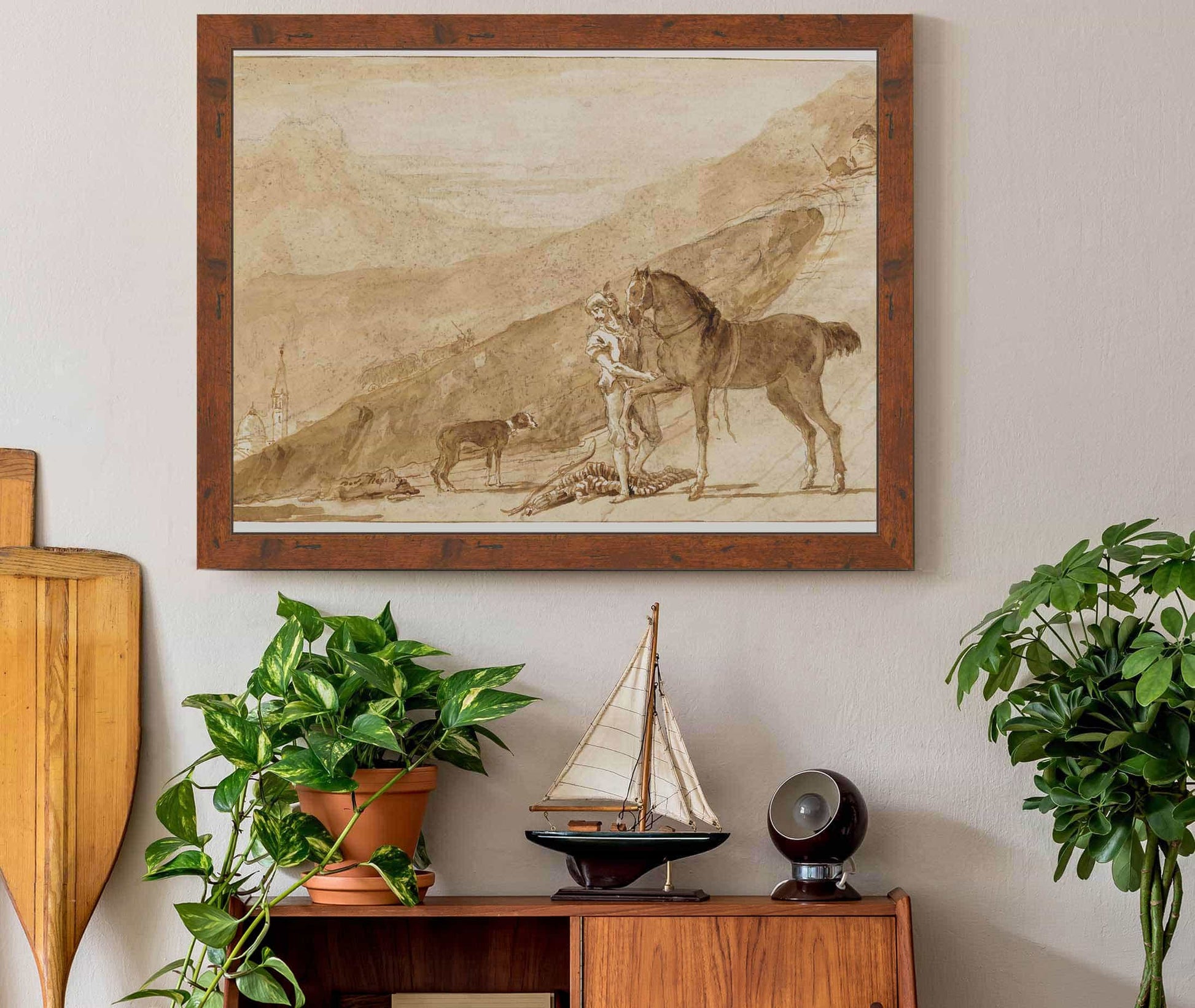 Landscape With A Horse Held By A Page After by Giovanni Domenico Tiepolo